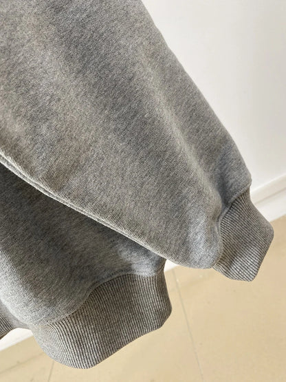Women's sweatshirt for autumn and winter 2025, comfortable and casual round neck long sleeved gray warm pure cotton sportswear
