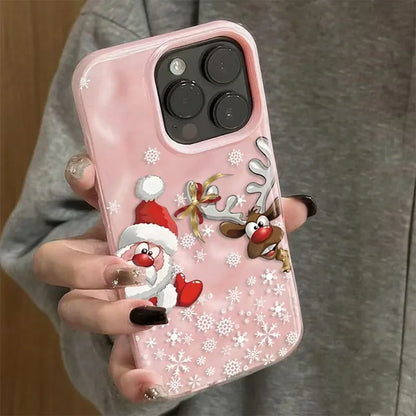 Christmas Reindeer and Santa Claus Folds Texture Phone Case For iPhone 17 Air 11 12 13 14 15 16 Pro Max Plus Silicone Soft Cover