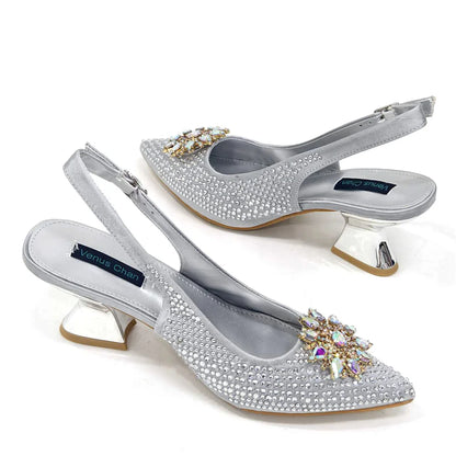 Venus Chan 2024 Summer New Design Specials Italian Women Shoes and Bag Set Fuchsia Color Comfortable High Heels With Rhinestone