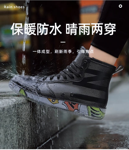 Men Rain Boots Fashion Trendy Nude Boots Anti-skid Work Chef Shoes Durable Waterproof Rubber Fishing Shoes Male Sneakers 2023New