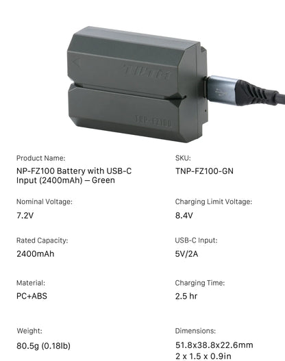 TILTA NP-FZ100 Battery for Sony Camera Battery Portable Charging Station Rechargeable Batteries Battery NP-FZ100/NP-FW50