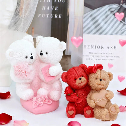Couple Bear Candle Mold Couple Embrace Bear Silicone Mold 3D Teddy Bear Candle Making Mold for Valentine's Day Birthday Gift