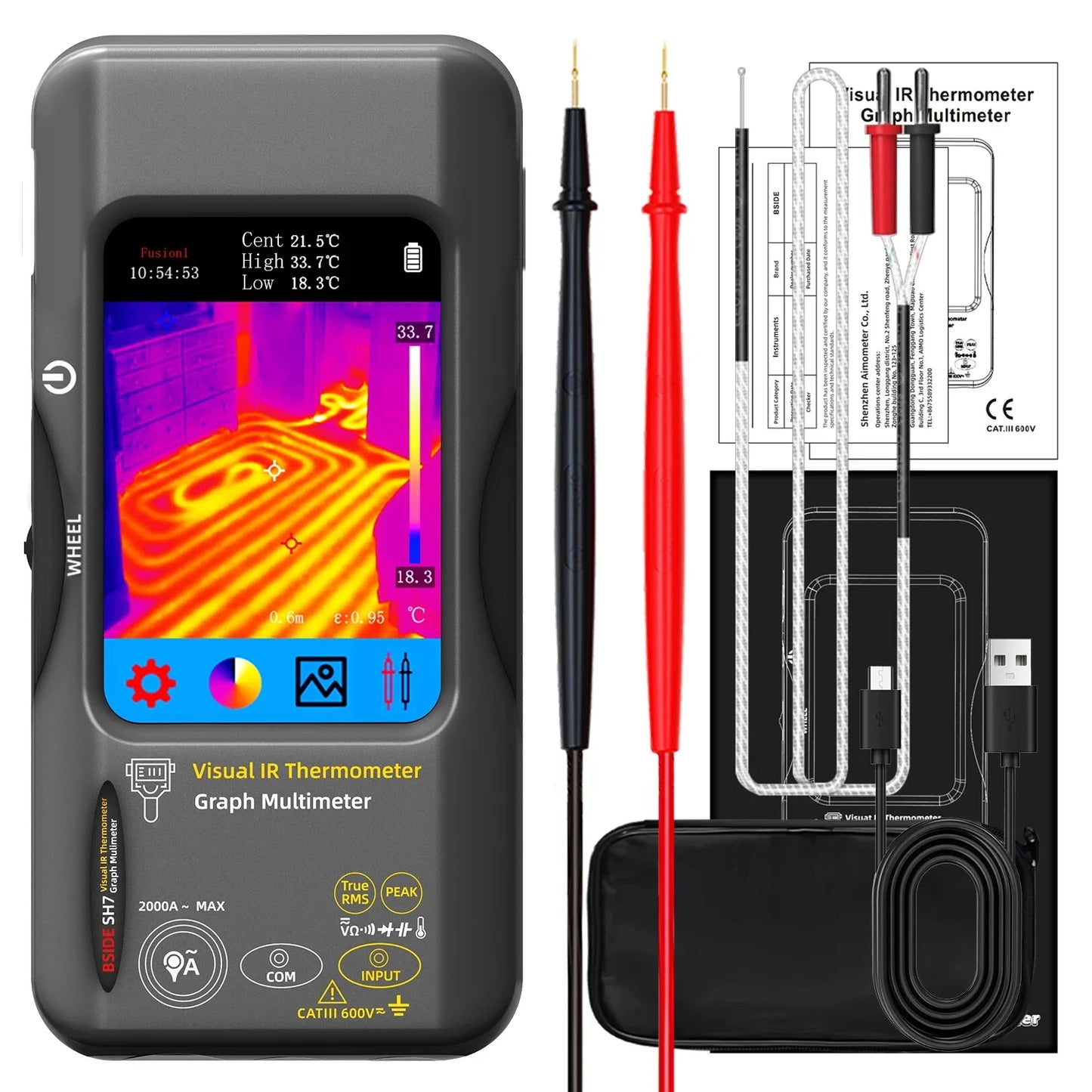BSIDE SH7 320*320 Thermal Imager Camera 20000 Counts Touchscreen Digital Multimeter 2 in 1 IR Camera for Macro lens Repair PCB