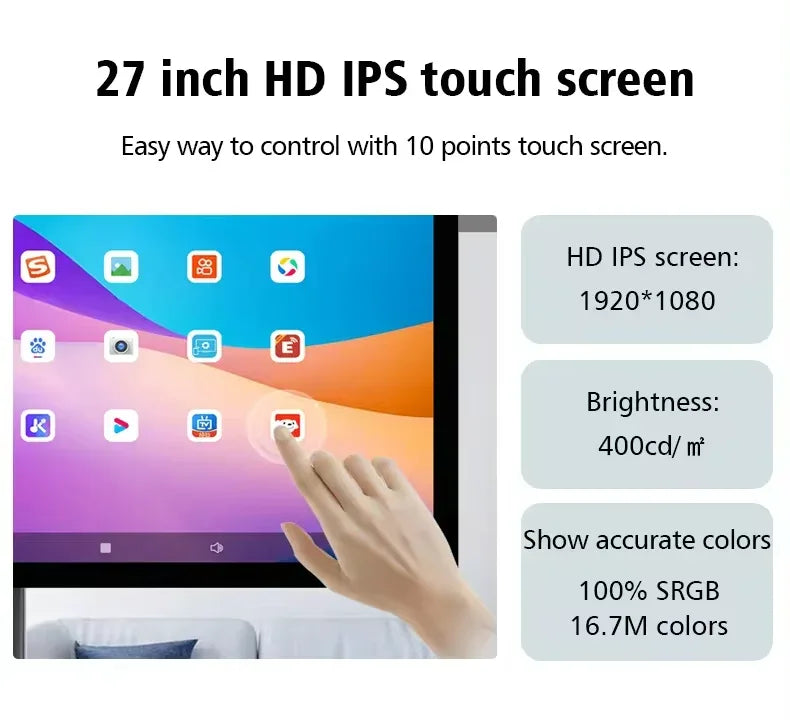 Interactive 21.5 27 Inch Smart Television in Cell Touch LCD Screen 2K Panel Rotating TV with Android 13