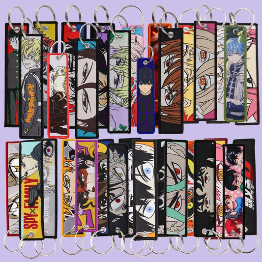 1pcs Japanese Anime Series Embroidered Keys Tag Jet Tag Keychains for Motorcycles Cars Backpack Fashion Key Ring Accessories
