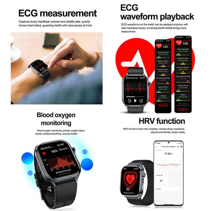 New Uric Acid Blood Lipids AI-GPT ECG Smartwatch Micro Physical Examination Body Analysis Men BT Call LED Flashlight Smartwatch