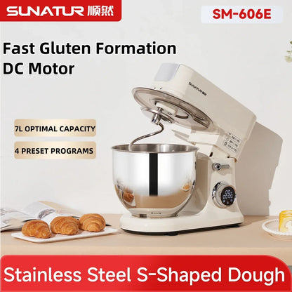 SUNATUR SM-606E 7L Stand Mixer 900W DC Quiet 11-Speed Timer, 304 Bowl Anti-Black Powder for Home & Commercial Baking