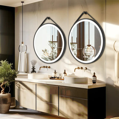 LUVODI 32-Inch Large Round Bathroom Mirror with LED Lights Black Frame Touch Sensor Lighted Mirror for Bathrooms