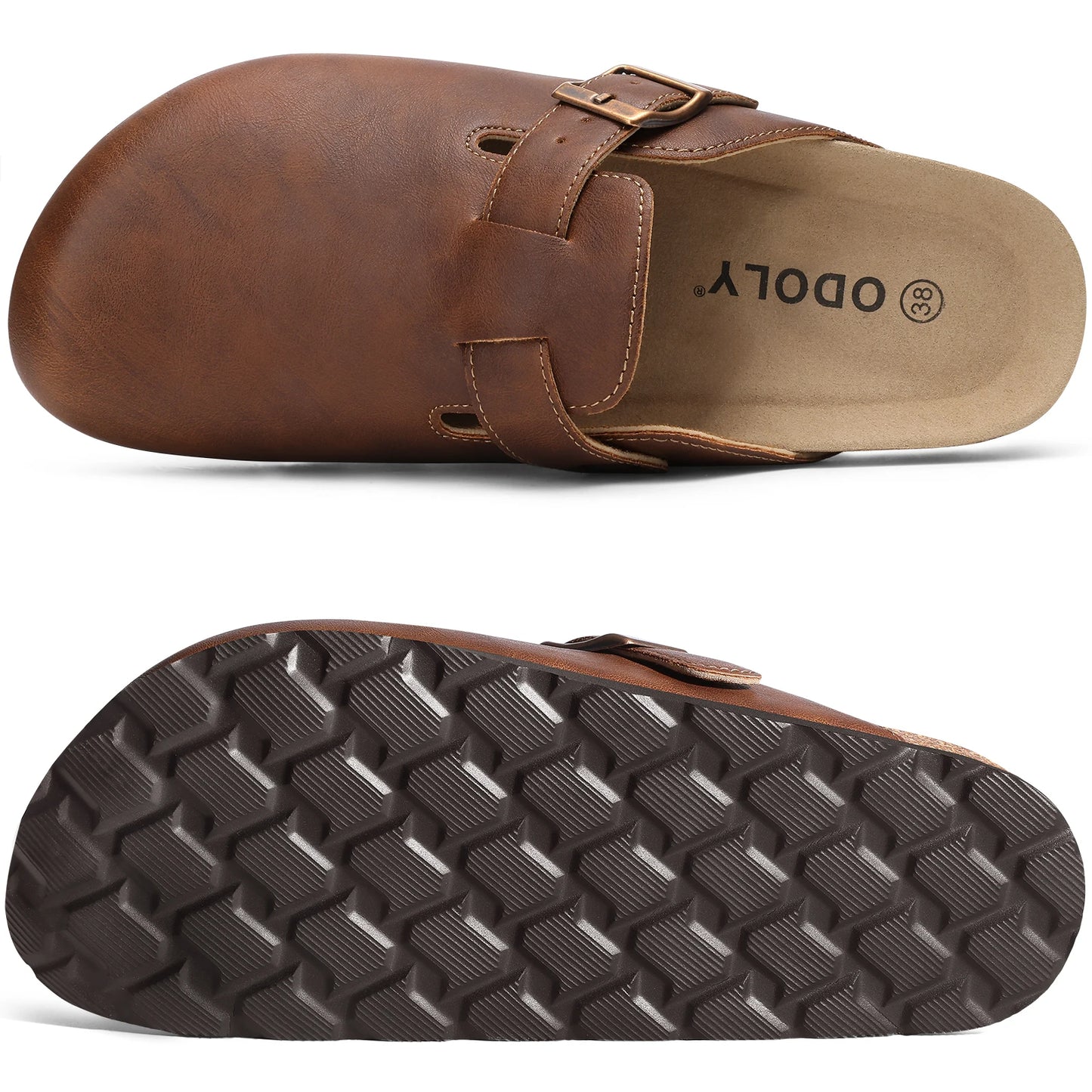 Kidmi New Men Sandals Vegan Leather Cork Insole Potato Shoes Unisex Adjustable Buckle Slip-On Clogs with Arch Support