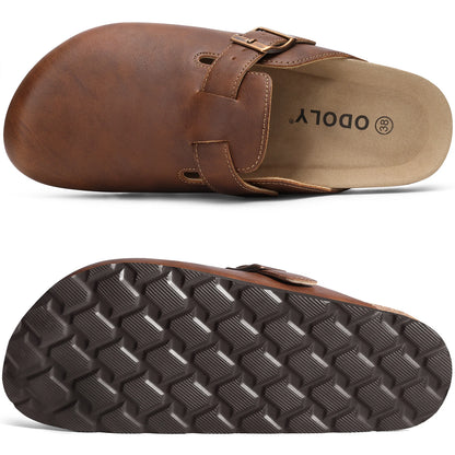 Kidmi New Men Sandals Vegan Leather Cork Insole Potato Shoes Unisex Adjustable Buckle Slip-On Clogs with Arch Support