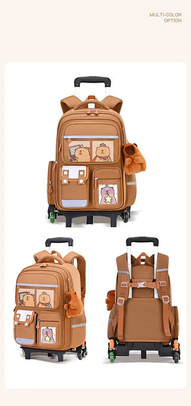 Children Cartoon School Backpack with Wheels Students Bags for Girls Boys Trolley Bag Cute Schoolbag Rolling Wheeled Backpacks