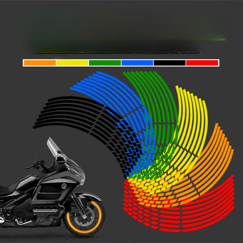 Car Styling Strips Reflective Motocross Bike Motorcycle Wheel Stickers and Decals 17/18 Inch Reflective Rim Tape 1 Set 7 Colors