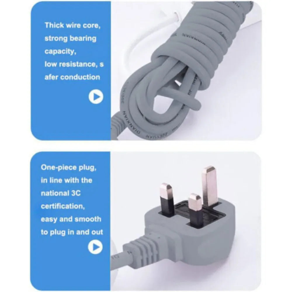 2M Extension Cable Electric Mains Power 4 Gang Way Plug Socket With Switch Tools