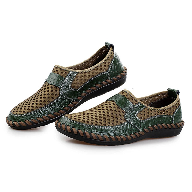 2025 Summer Shoes Men Loafers Mesh Breathable Flat Non-slip Mens Casual Shoes Brand Footwear Plus Size 45 Black Green Blue D328