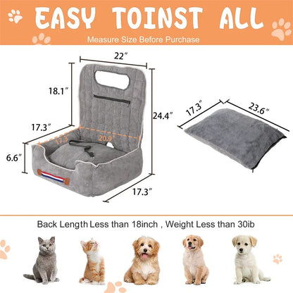 Dog Car Seat Bed Pet Booster Car Seat Travel Carrier with Safety Belt Adjustable Strap Car Seat Protector Cushion Waterproof