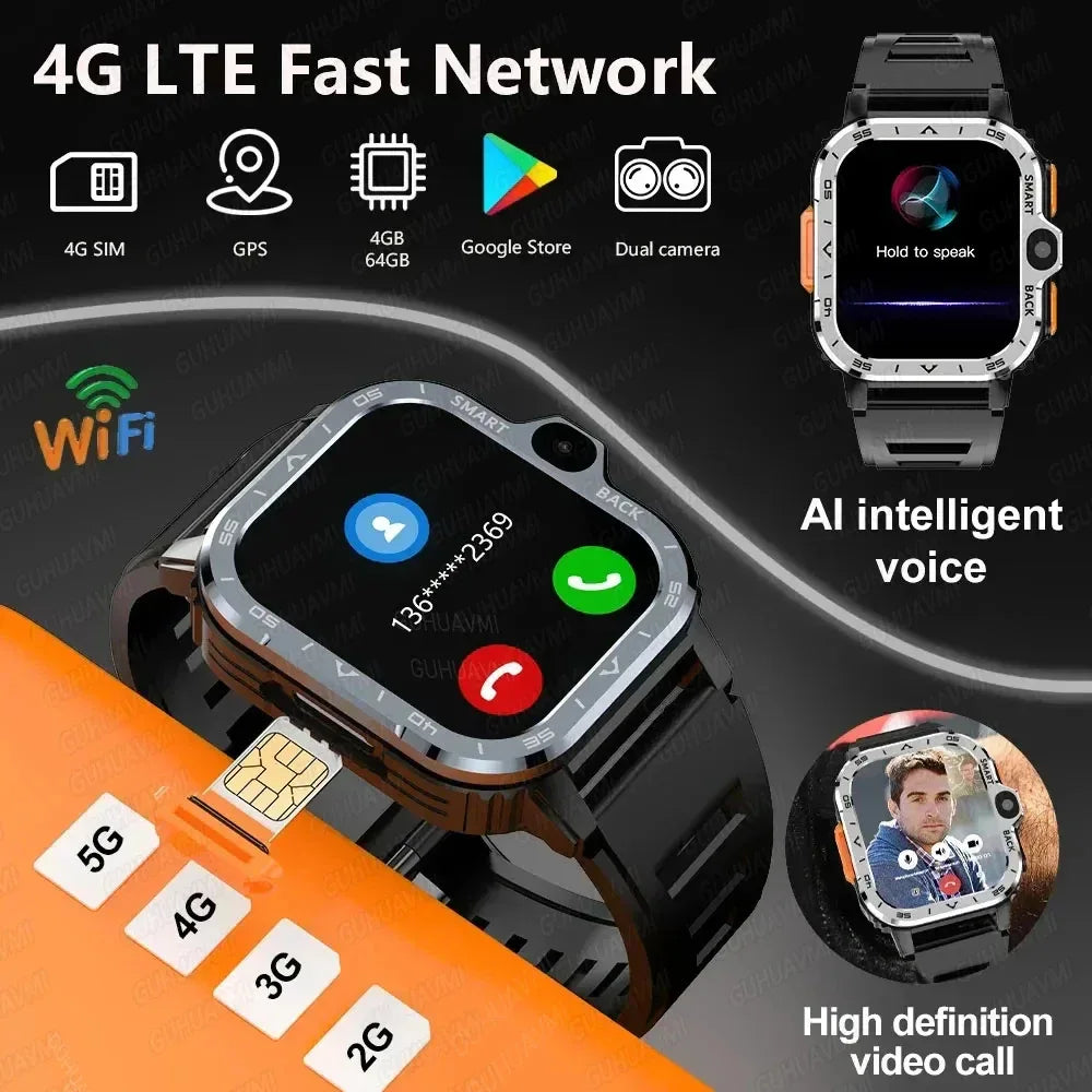 2024 New SIM Smart Watch 2.03inch 4G Network GPS Wifi NFC Dual Camera 64G ROM Storage Google Play Small mobile phone Smartwatch