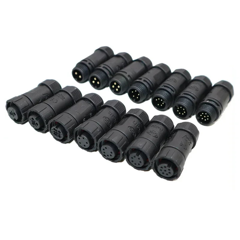 M12 Welded Connector Outdoor 2 3 4 5 6 7 8 Pin IP68 Waterproof Assembled Connector Joint Aviation Docking Male Female Plug
