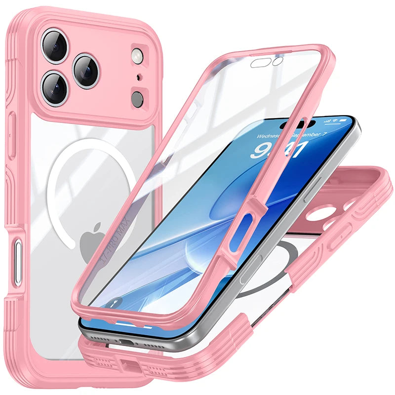 360° Fully Protected Double-sided Transparent Magnetic Case For iPhone 17 Pro Max&Air For MagSafe Wireless Charging Back Cover