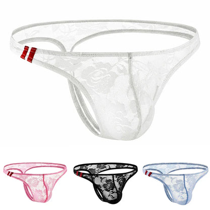 Men's Underwear Lace Transparent Jockstrap Low-Rise Sexy Breathable Elastic Soft Mesh U Convex Briefs Quick Drying Underpants