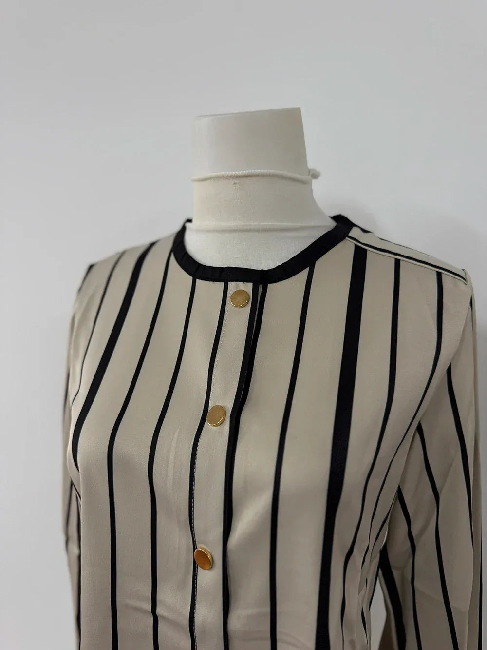 Autumn Korean Fashion High End Long Sleeve Stripe Shirt High Waist Slim Suit Pants Formal Commuter Two Piece Set Women Outfits