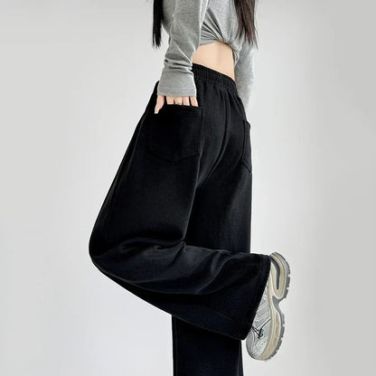 Black Gray High Waist Sweatpants Women Spring Autumn Elastic Waisted Wide Leg Trousers Woman Comfort Straight Loose Sport Pants