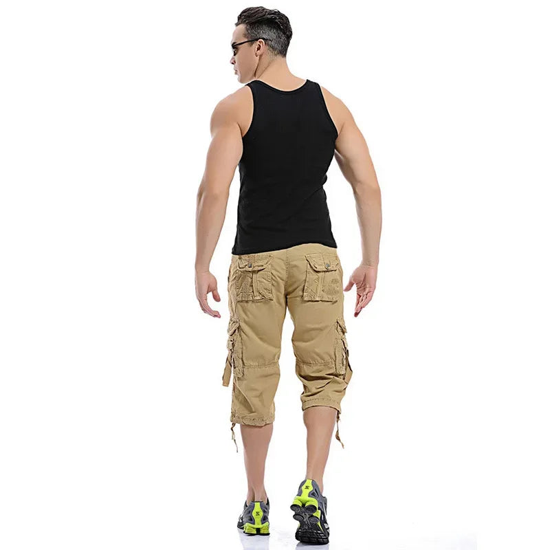 Summer Pure Cotton Men's Cropped Trousers Oversized Casual Shorts Multi Pocket Tooling Capri Pants Men Cargo Pants AF5820