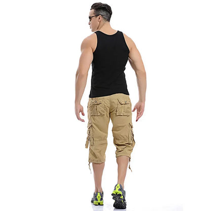Summer Pure Cotton Men's Cropped Trousers Oversized Casual Shorts Multi Pocket Tooling Capri Pants Men Cargo Pants AF5820