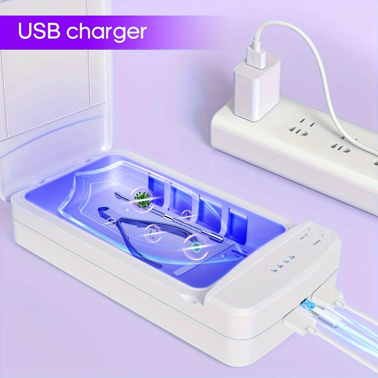 Portable USB Nail Tool Sterilizer with Blue Light – Ideal for Manicure, Tweezers, Scissors, Jewelry, Phones, Watches & Keys