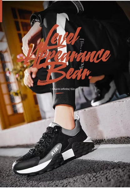 Men's Breathable Low-Top Dad Shoes with Thick Sole Comfortable Running Sneakers Korean Style Spring Season Sport Shoes