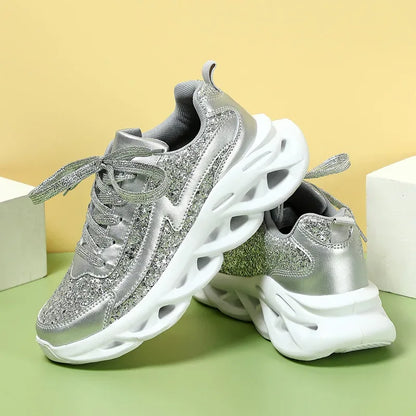 Bling Sports Shoes Women Platform Thick Sole Running Shoes Woman Sneakers Glitter Lightweight Casual Sparkling Women Shoes Pink