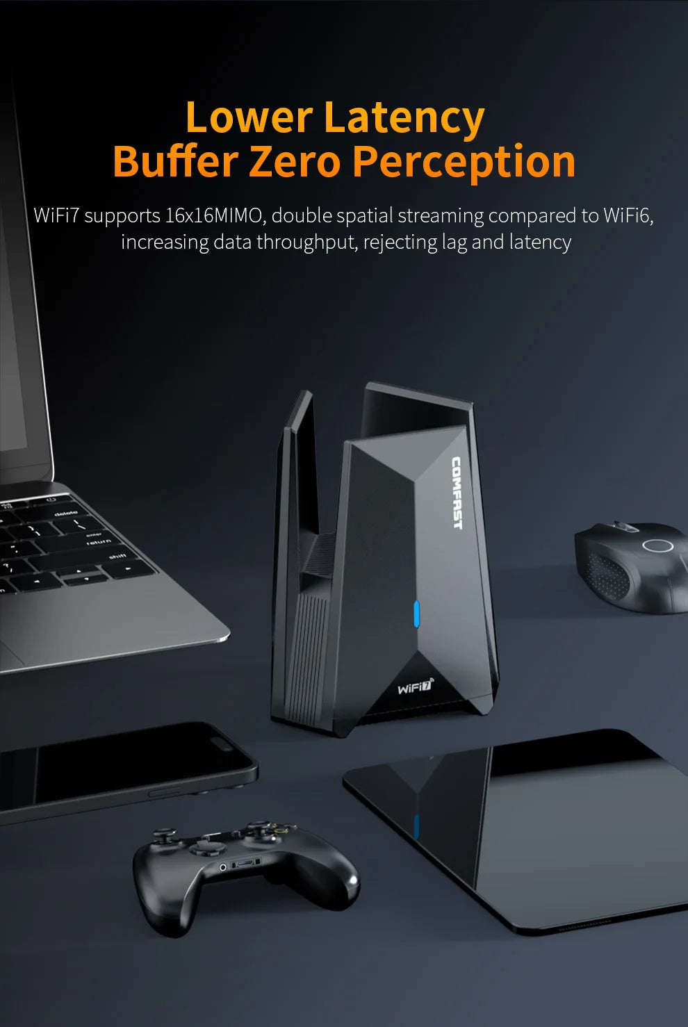 COMFAST USB WiFi 7 Wi-fi adapter 6452Mbps Network Card USB3.0 Tri-band Wifi Dongle 2.4G/5.8G/6G Driver-Free For PC Win10/11