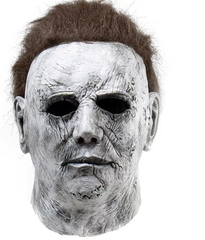 Halloween Michael Myers Mask Scary Killer Full Head Mask Creepy Fire Burn Scar Latex Face Mask Cosplay Costume Party Props Knife