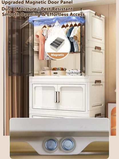 Multi-Functional Folding Storage Cabinet with Doors White/Black/Gray for Home Office Kitchen Bathroom Organizer