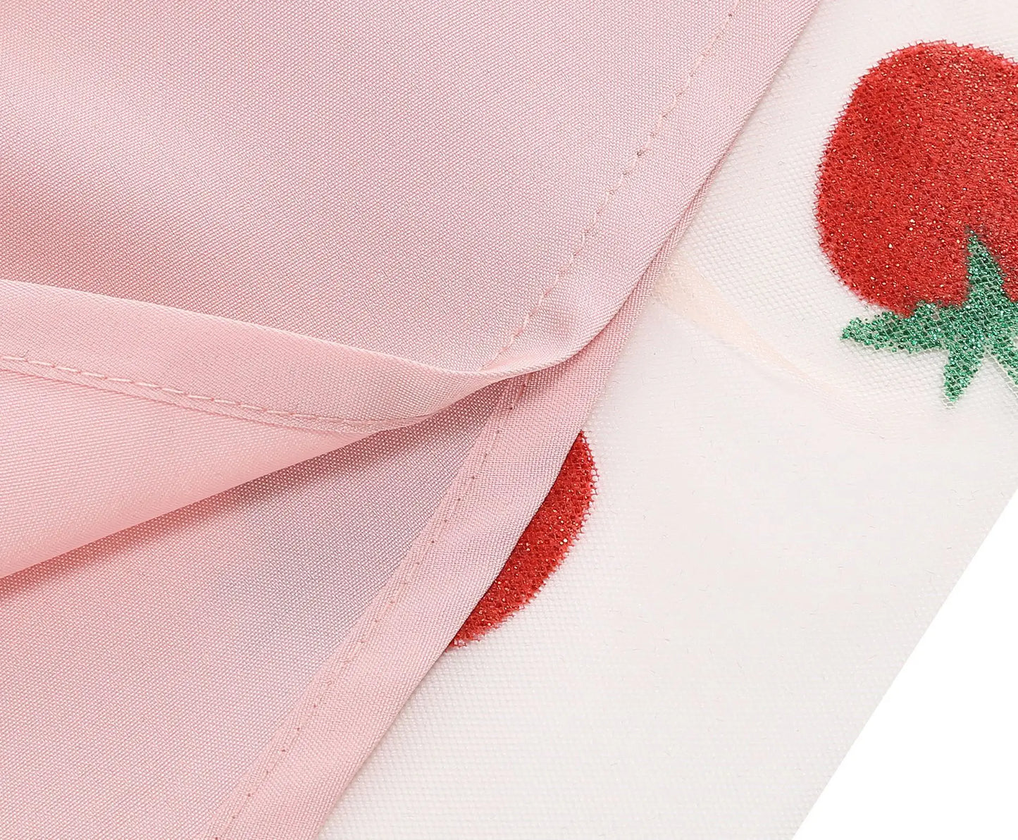 Knot Strap Strawberry Patchwork Vintage Dress 2025 Heart Flocking Valentine's Day Dress Women Birthday Party Pleated Mesh Dress