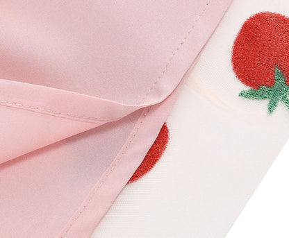 Knot Strap Strawberry Patchwork Vintage Dress 2025 Heart Flocking Valentine's Day Dress Women Birthday Party Pleated Mesh Dress