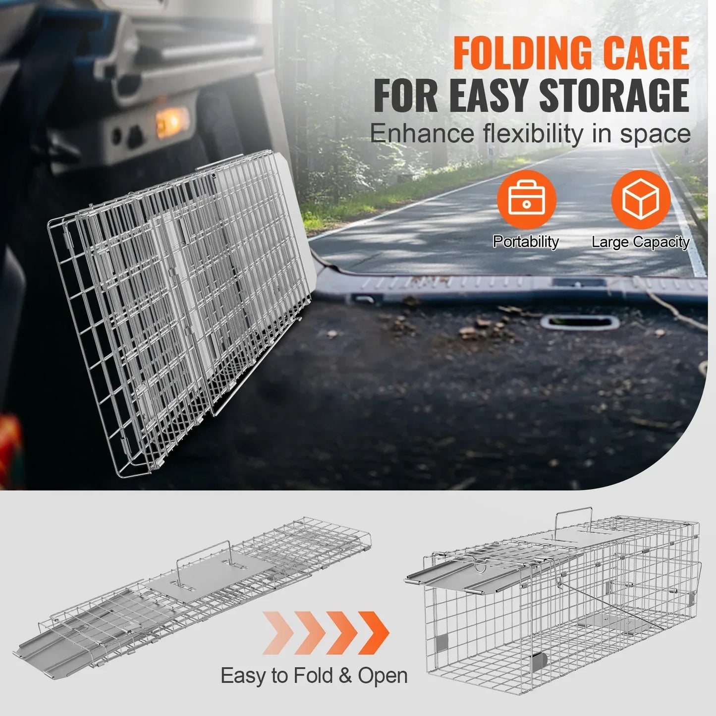SucceBuy Live Animal Cage Trap Humane Cat Rodent Control Folding with Handle for Stray Cat Rabbits Squirrels Raccoons Groundhogs