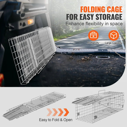 SucceBuy Live Animal Cage Trap Humane Cat Rodent Control Folding with Handle for Stray Cat Rabbits Squirrels Raccoons Groundhogs