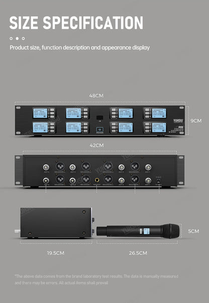 YUHSIU Professional UHF Wireless Microphone 8 channels Handheld lavalier Headset FM Mic For stage performance Band conference