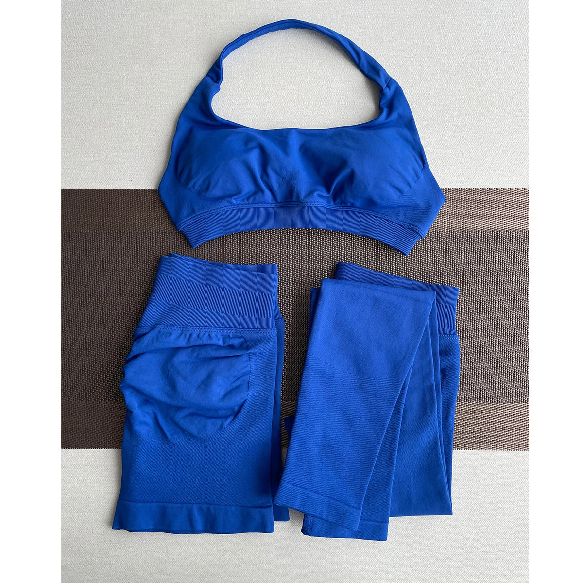 2 Pieces Yoga Gym Set Women Seamless Strappy Yoga Bra High Waist Workout Scrunch Shorts Sports Set Fitness Clothes Sportswear