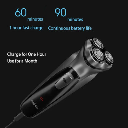ENCHEN Blackstone Electrical Rotary Shaver for Men 3D Floating Blade Washable Type-C USB Rechargeable Shaving Beard Machine