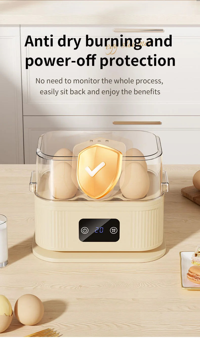 TINSOL Multifunctional Electric Egg Cooker Kitchen Breakfast Maker 200W High-Power Smart Egg Steamer with Timer Function