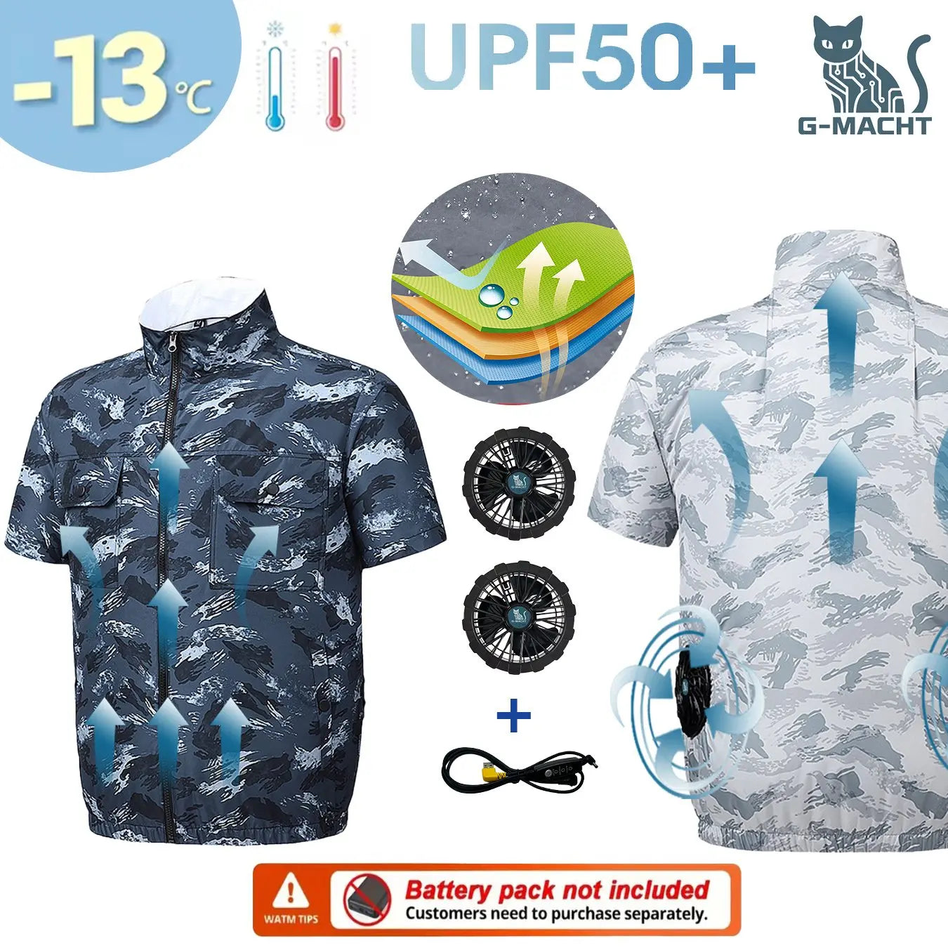 G-MACHT Men Short Sleeve 4Fans Cooling Jacket USB Air Conditioning Clothing Outdoor Work Fishing Heat Protection Cooling Vest