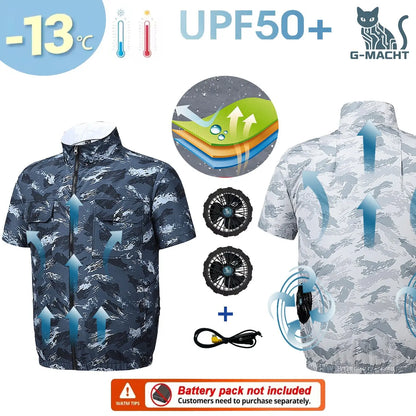 G-MACHT Men Short Sleeve 4Fans Cooling Jacket USB Air Conditioning Clothing Outdoor Work Fishing Heat Protection Cooling Vest