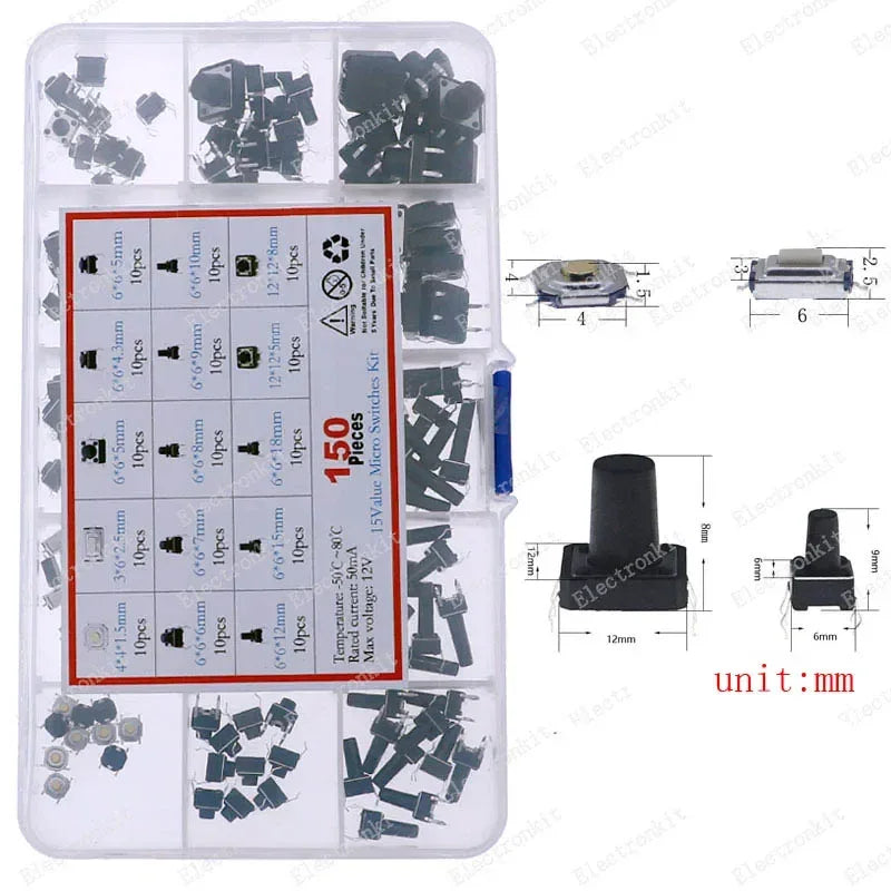 Micro Switch types kit push button tact switch reset mini leaf switch on-off power SMD dip 2x4 3x6 4x4 6 12x12 DIY set