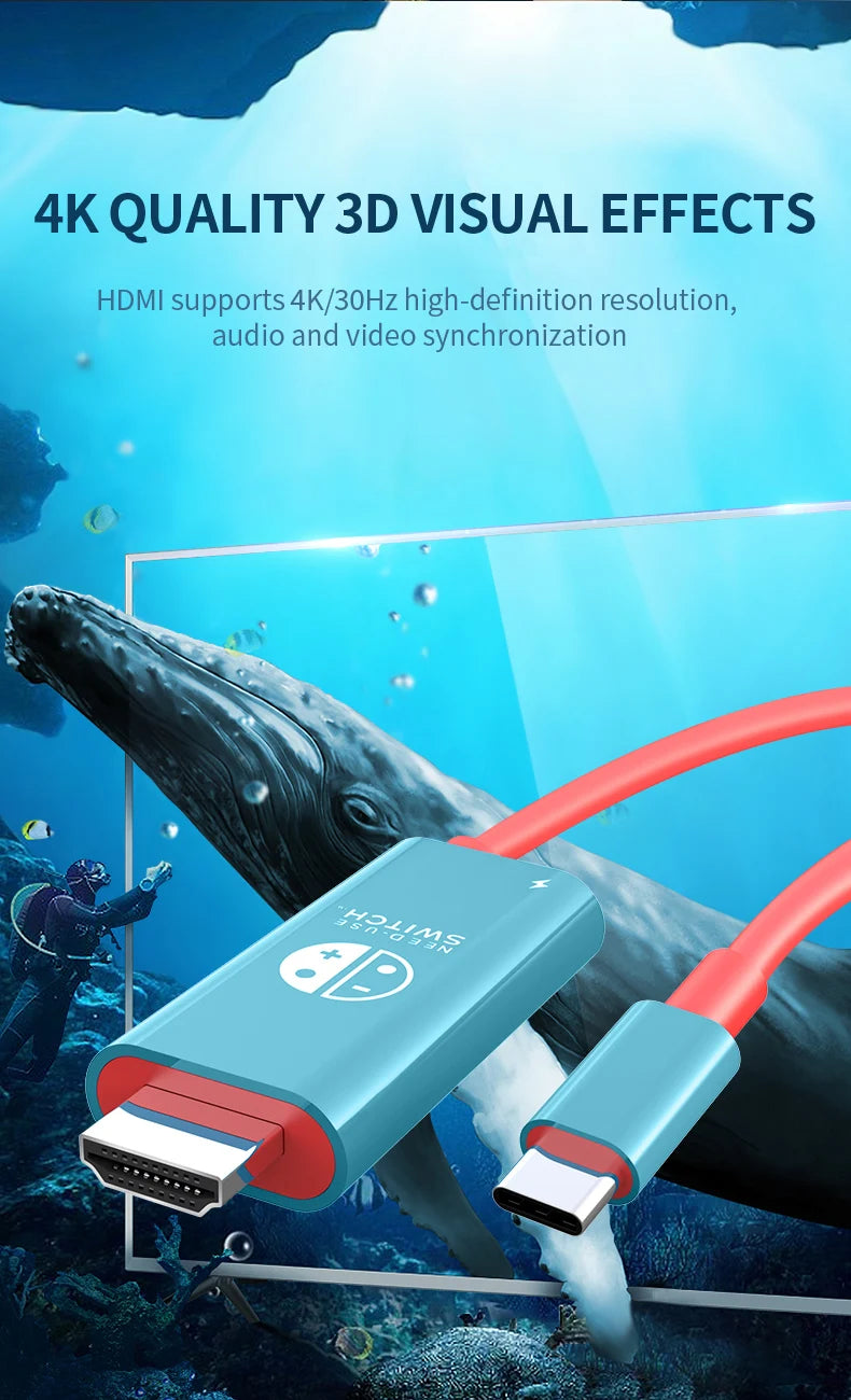 2M USB C to HDMI 4K Cable 100W PD Charging Portable Converter Type C to HDTV for TV Docking Steam Deck Laptop Phone Tablet