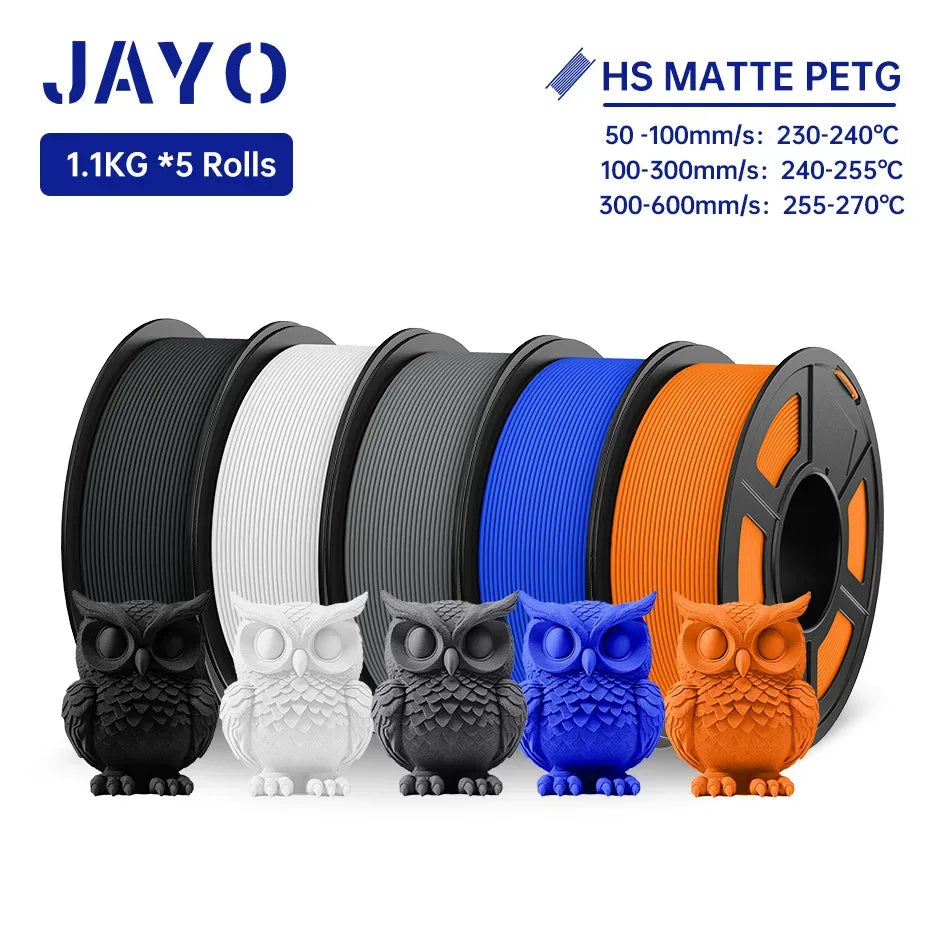 JAYO PETG 3D Filament 1.75MM High Speed PETG 3D Printer Filament 5Rolls High Flow Speedy Matte Effect 3D Printing Mateials