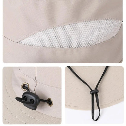 Solar Fan Hat for Men Women, Wide Brim Sun Protection Hat with Dual Solar Fans, 2-in-1 Hands-Free Cooling Cap for Hiking & Work