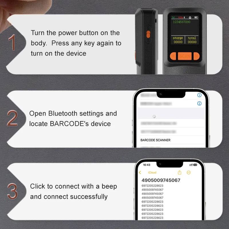 Portable Wireless Barcode Scanner Bluetooth 2D QR 1D Bar Code Scanner With LCD Display For Smart Phone,Computer& POS
