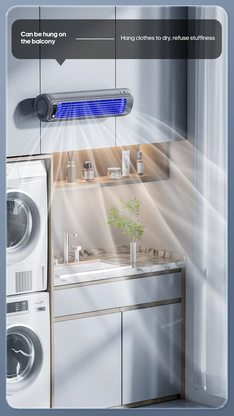 Portable Household Quiet Tower Fan 3 Speeds Wall Mounted Air Conditioning Fan 2000mAh Non-drilling Circulating Fan Room Kitchen