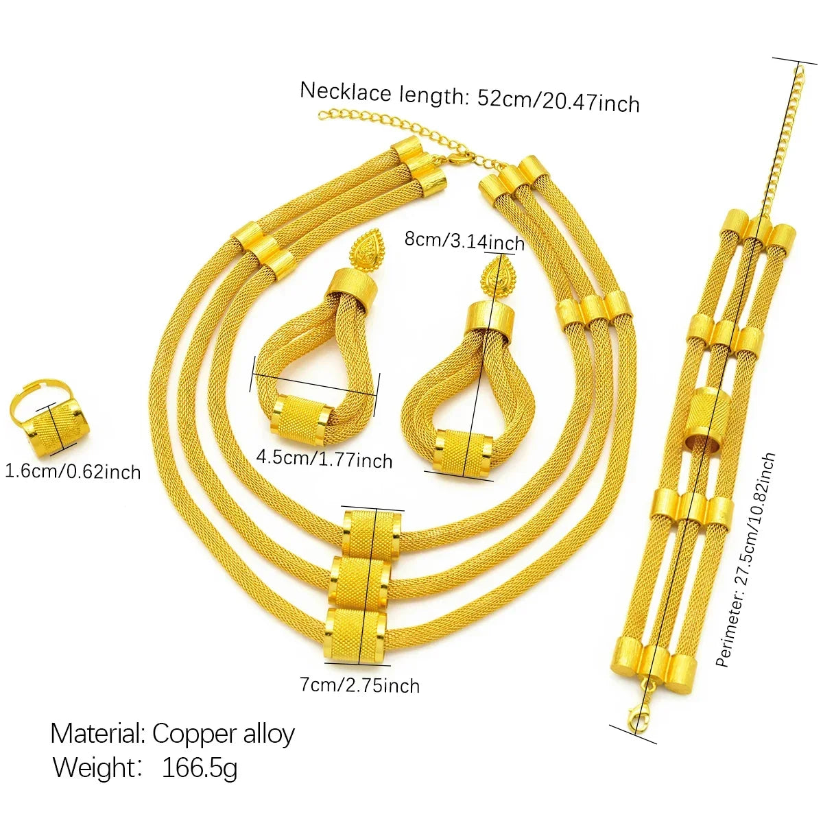 Luxury Ethiopian Multilayer 24k Gold Color Jewelry Set  For Women Wedding Dubai Necklace And Earrings Sets Indian Bridal